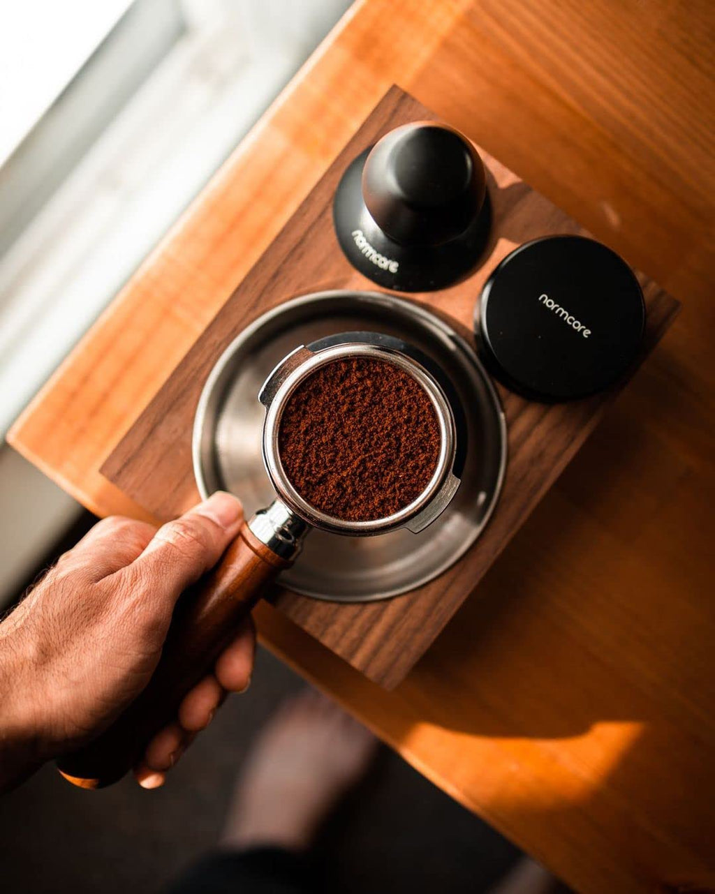 Normcore V4 Coffee Tamper 53.3mm - Spring-Loaded Tamper - Barista Espresso Tamper with 15lb / 25lb / 30lbs Replacement Springs - Anodized Aluminum Handle and Stand - Flat Base, Black