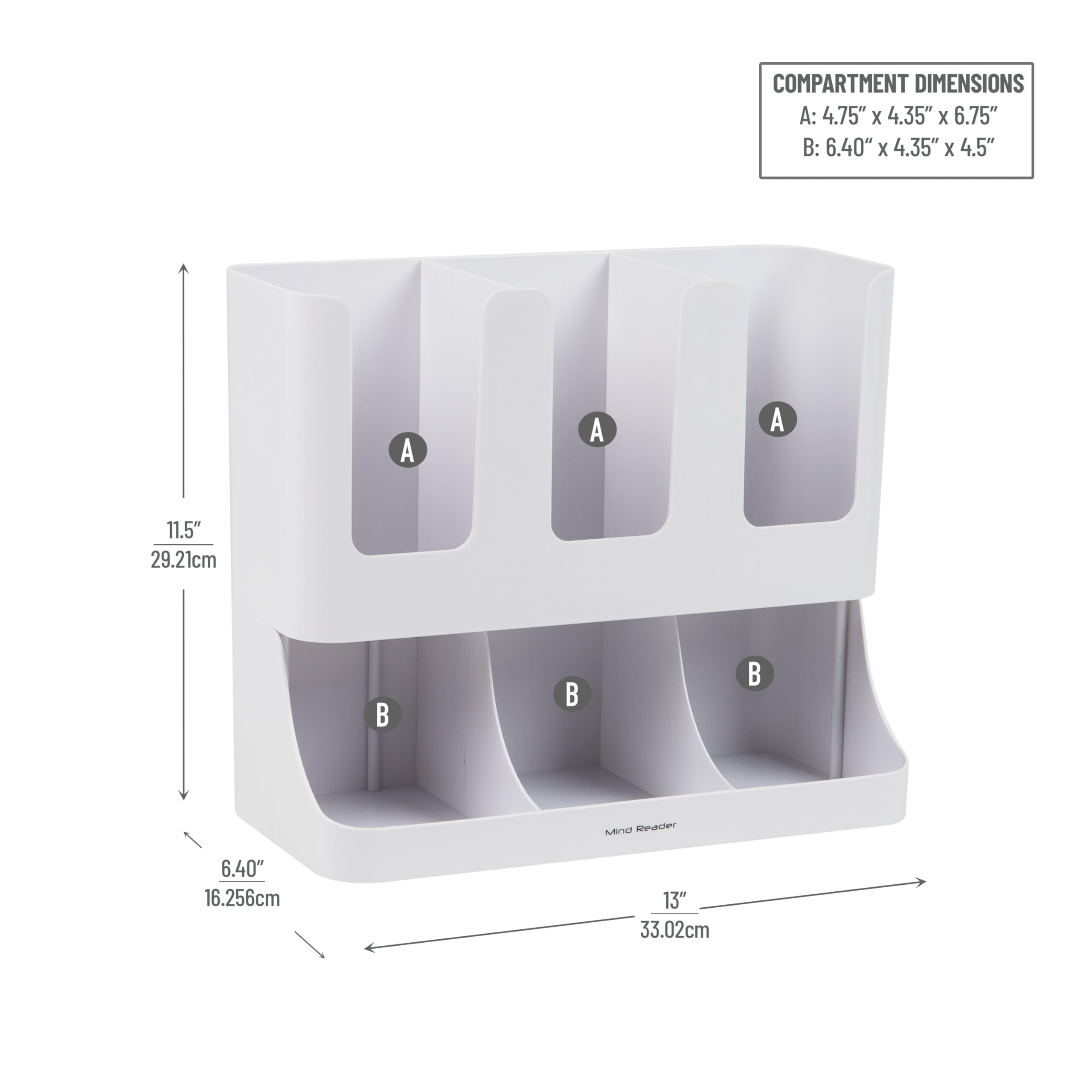 Mind Reader Condiment Station, 13 Inch Countertop Coffee Bar Organizer with 6 Compartments, Storage Caddy for Cups, Lids and Packets, Plastic, Black