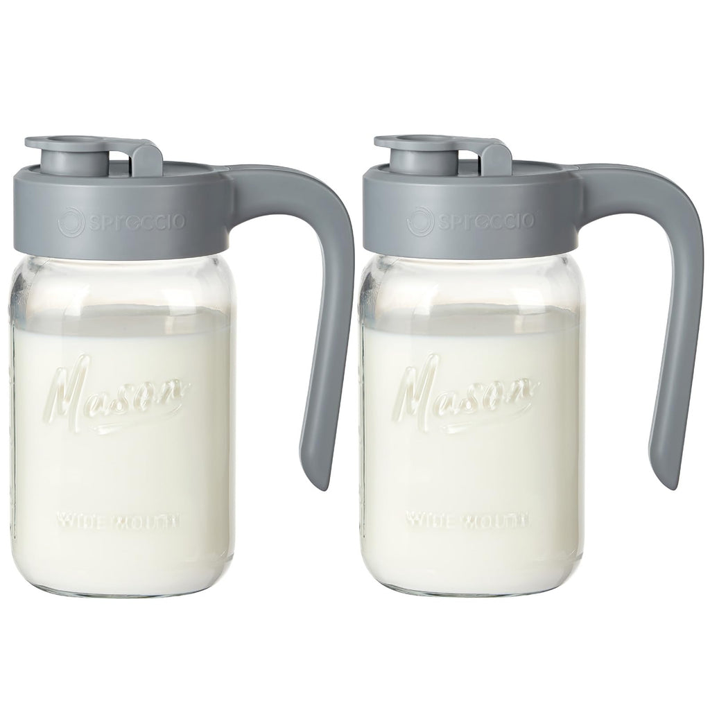 Mason Jar Pitcher - Airtight & Leakproof Glass Pitcher with Lid, Perfect for Breastmilk, Cold Brew, and Sun Tea, 2 Quart (64 oz) Mason Jar with Pour Spout Lid