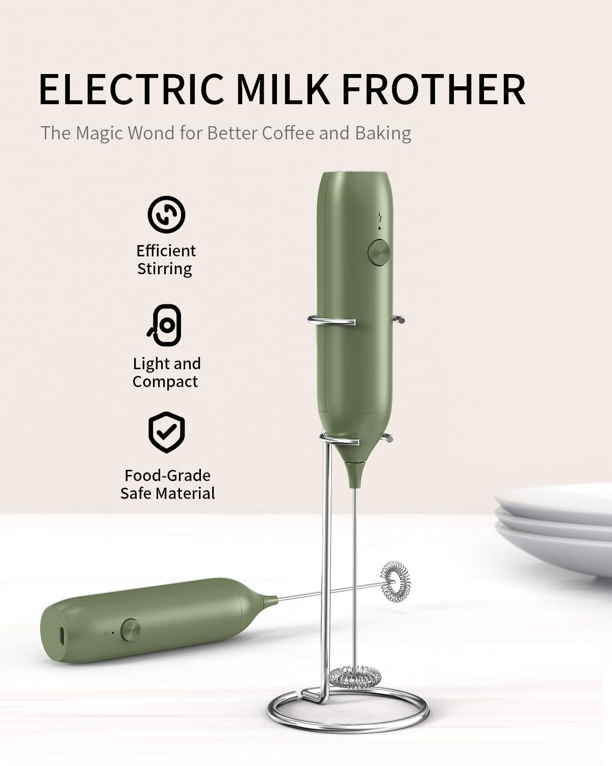 CIRCLE JOY Rechargeable Milk Frother Hanheld, Dual Coil Whisk Head Electric Coffee Frother, Portable Hand Frother Wand Drink Mixer for Matcha Lattes Cappuccino, Kitchen Gifts, Black