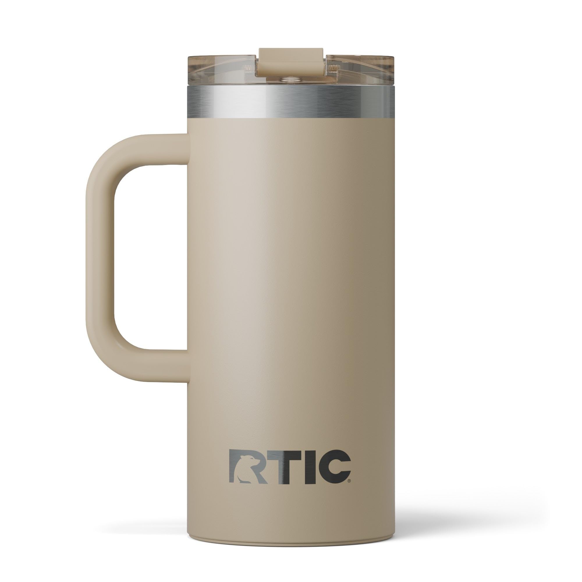 RTIC 20oz Road Trip Travel Mug with Lid and Handle, Ceramic Lined, Insulated, Stainless Steel, Metal, Double Wall Vacuum-Insulation, Portable Coffee, Tea Cup for Hot and Cold Drink, Black