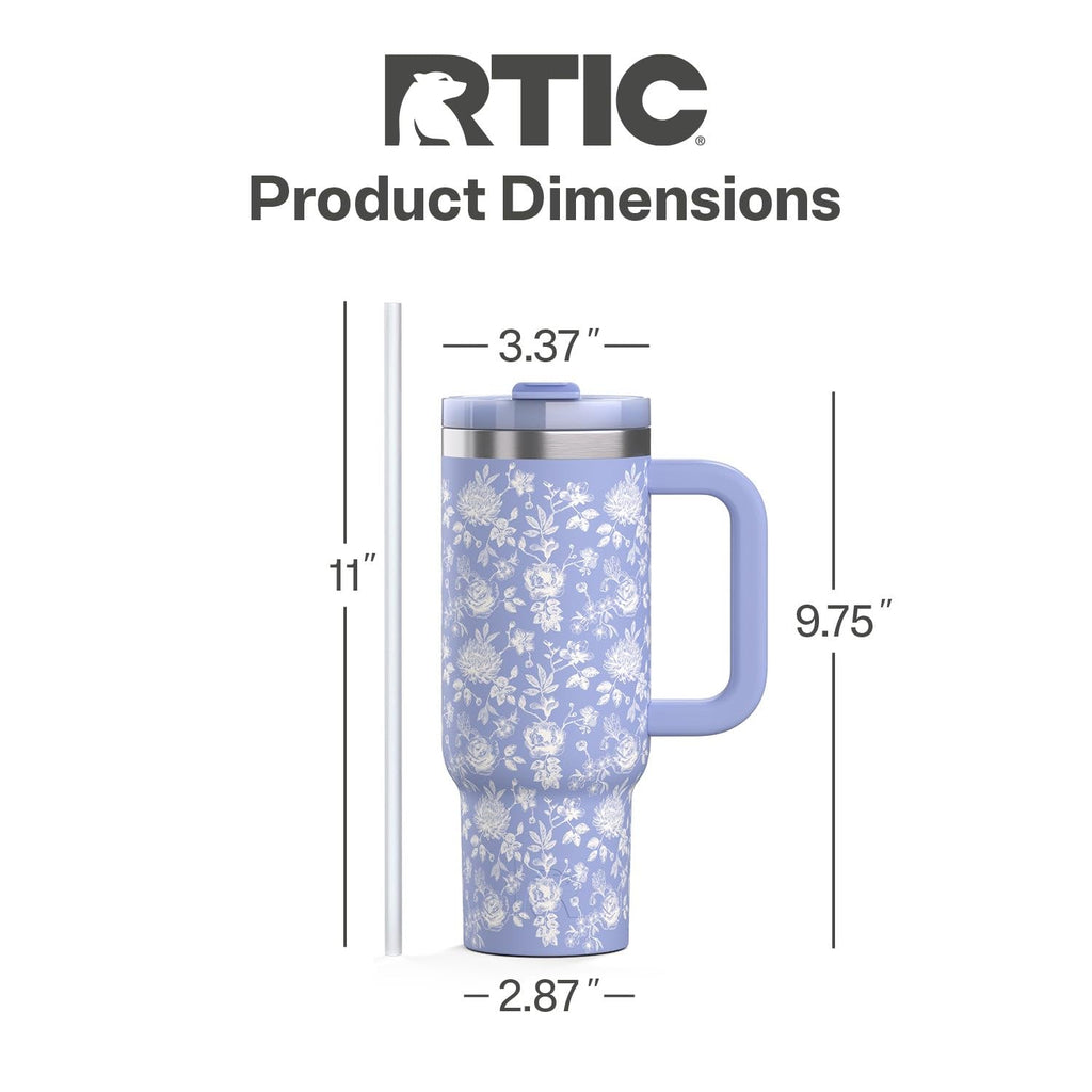 RTIC 40 oz Road Trip Tumbler Double-Walled Cermaic Lined Insulated Stainless Steel Portable Travel Coffee Mug Cup with Lid, Handle and Straw, Trailblazer