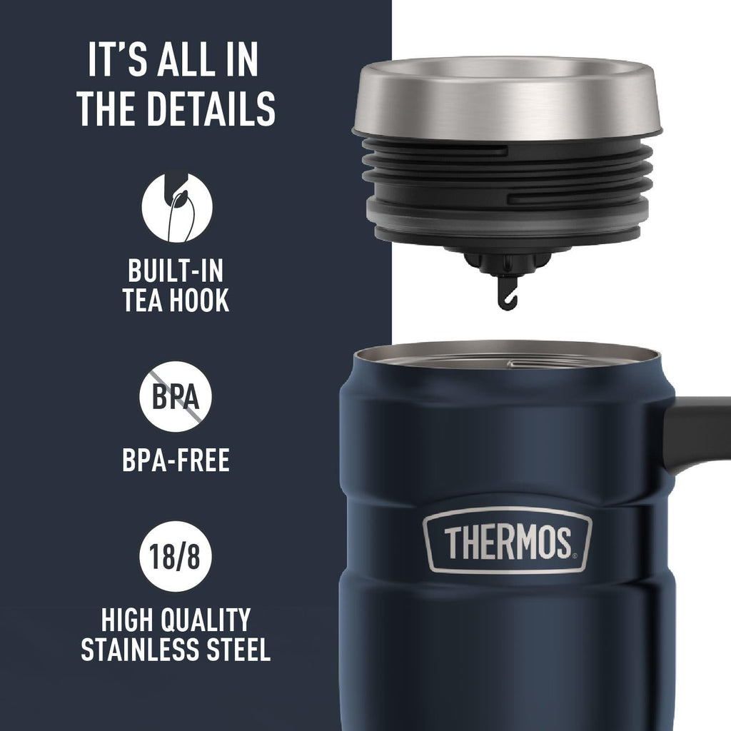 THERMOS Stainless King Vacuum-Insulated Travel Mug with Handle - 16oz, Midnight Blue - Thermos Tumbler for Hot & Cold Drinks - Leak & Sweat-Proof Stainless Steel Coffee Mug with Lid for Commuting