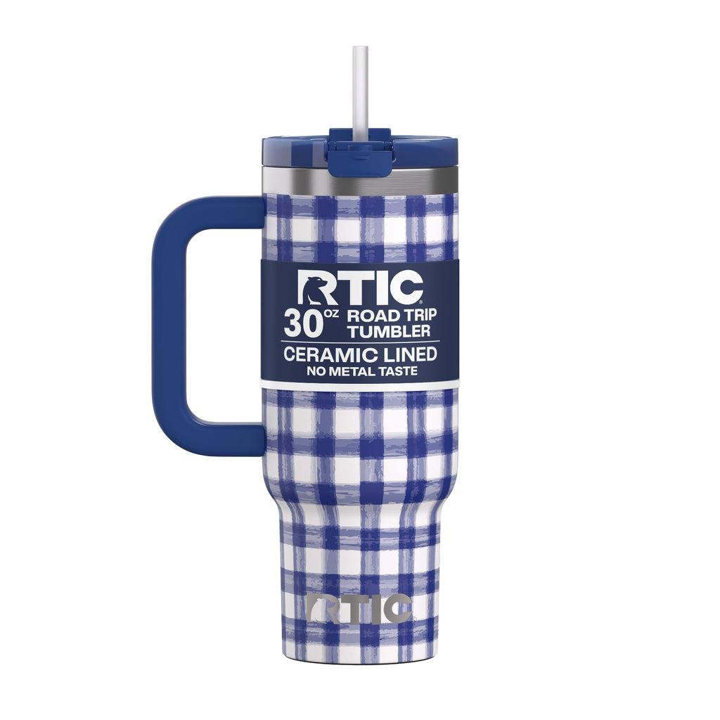 RTIC 40 oz Road Trip Tumbler Double-Walled Cermaic Lined Insulated Stainless Steel Portable Travel Coffee Mug Cup with Lid, Handle and Straw, Trailblazer