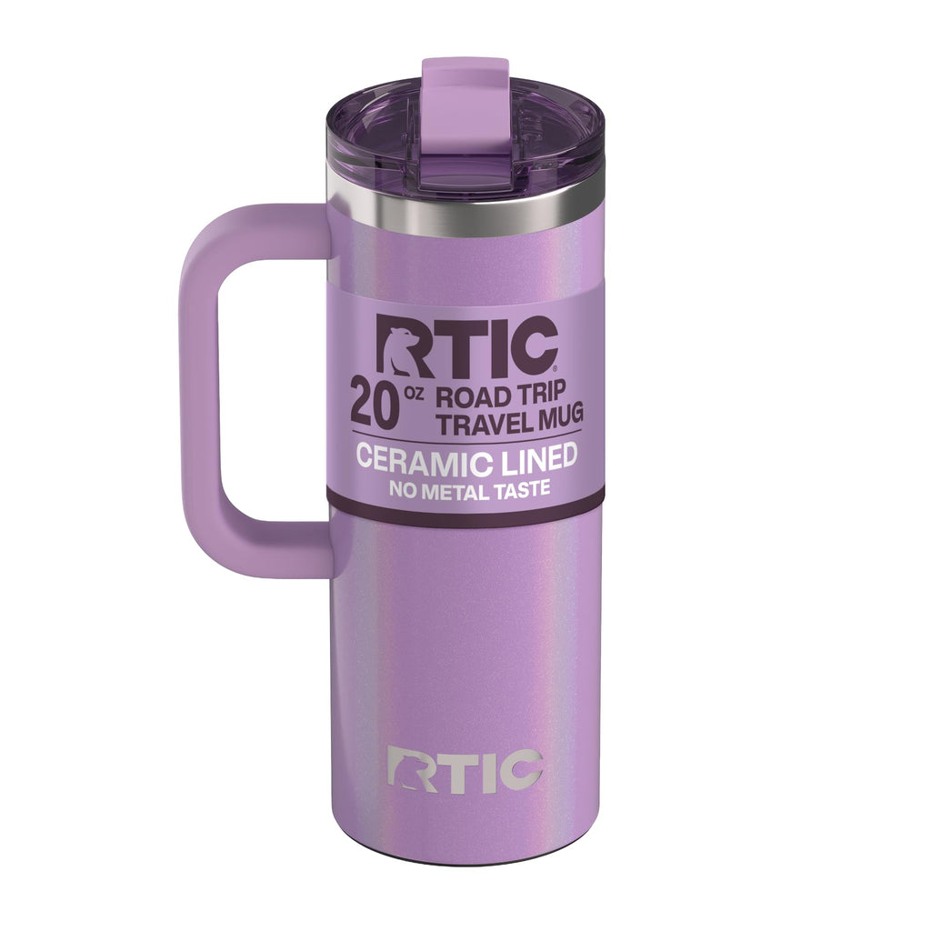 RTIC 20oz Road Trip Travel Mug with Lid and Handle, Ceramic Lined, Insulated, Stainless Steel, Metal, Double Wall Vacuum-Insulation, Portable Coffee, Tea Cup for Hot and Cold Drink, Black