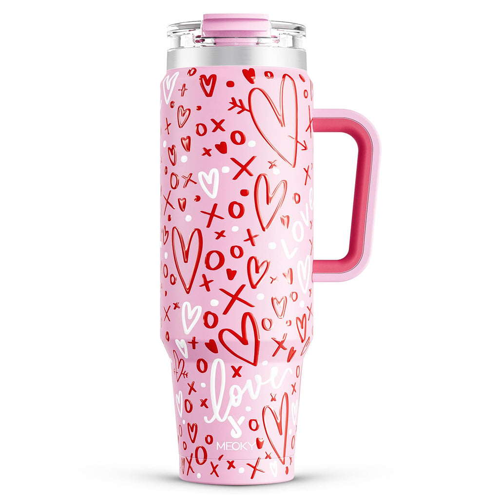 Meoky 32 oz Tumbler with Handle, Insulated Tumbler with Lid and Straw, Stainless Steel Travel Mug, Keeps Cold for 24 Hours, 100% Leak Proof, Fits in Car Cup Holder (Night)