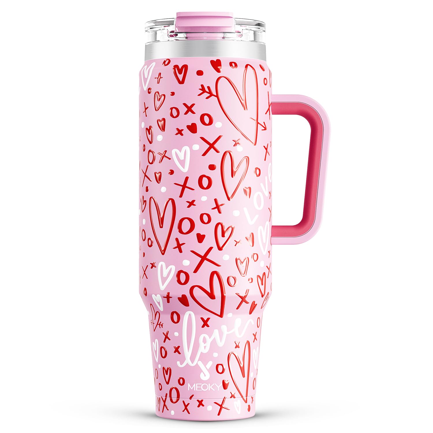 Meoky 32 oz Tumbler with Handle, Insulated Tumbler with Lid and Straw, Stainless Steel Travel Mug, Keeps Cold for 24 Hours, 100% Leak Proof, Fits in Car Cup Holder (Night)