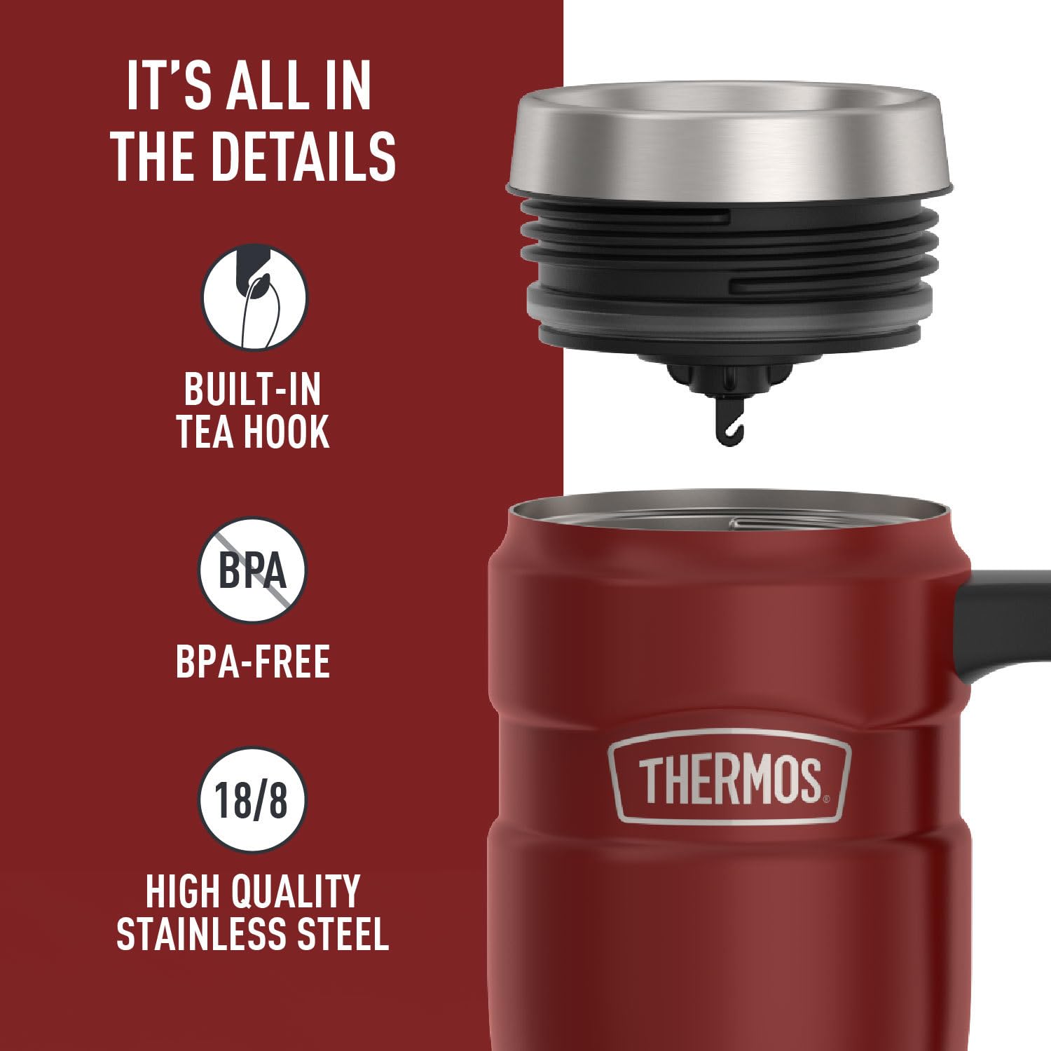THERMOS Stainless King Vacuum-Insulated Travel Mug with Handle - 16oz, Midnight Blue - Thermos Tumbler for Hot & Cold Drinks - Leak & Sweat-Proof Stainless Steel Coffee Mug with Lid for Commuting