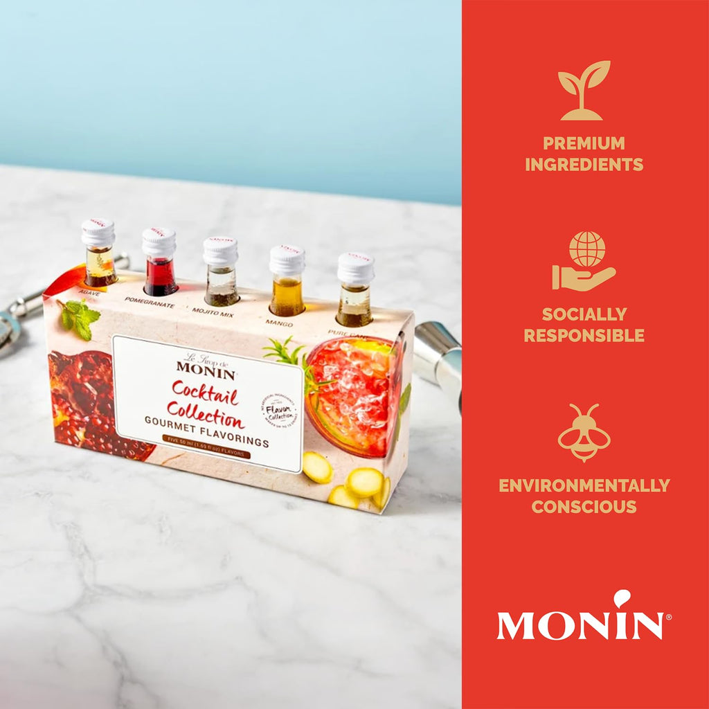 Monin - Gourmet Flavorings Coffee Collection (Caramel, Amaretto, Hazelnut, Irish Cream, Vanilla) | Clean Label, No Artificial Flavors, No Artificial Preservatives (5-pack, 50 ml each)