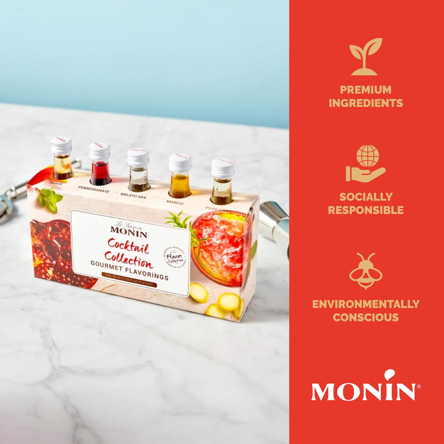 Monin - Gourmet Flavorings Coffee Collection (Caramel, Amaretto, Hazelnut, Irish Cream, Vanilla) | Clean Label, No Artificial Flavors, No Artificial Preservatives (5-pack, 50 ml each)