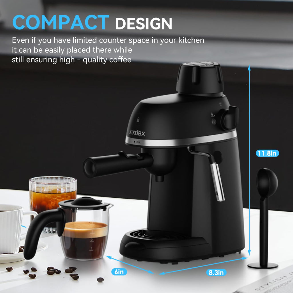 XIXUBX Coffee Machine, 3.5 Bar Espresso & Cappuccino Machine with Steam Wand, Compact Design Coffee Maker for Latte, Safety Lock & Tritan Cups, 800w, Black