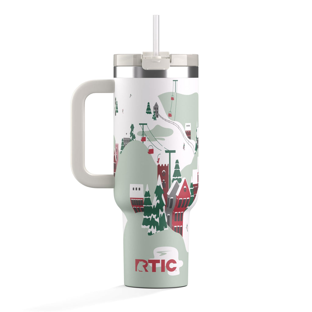 RTIC 40 oz Road Trip Tumbler Double-Walled Cermaic Lined Insulated Stainless Steel Portable Travel Coffee Mug Cup with Lid, Handle and Straw, Trailblazer