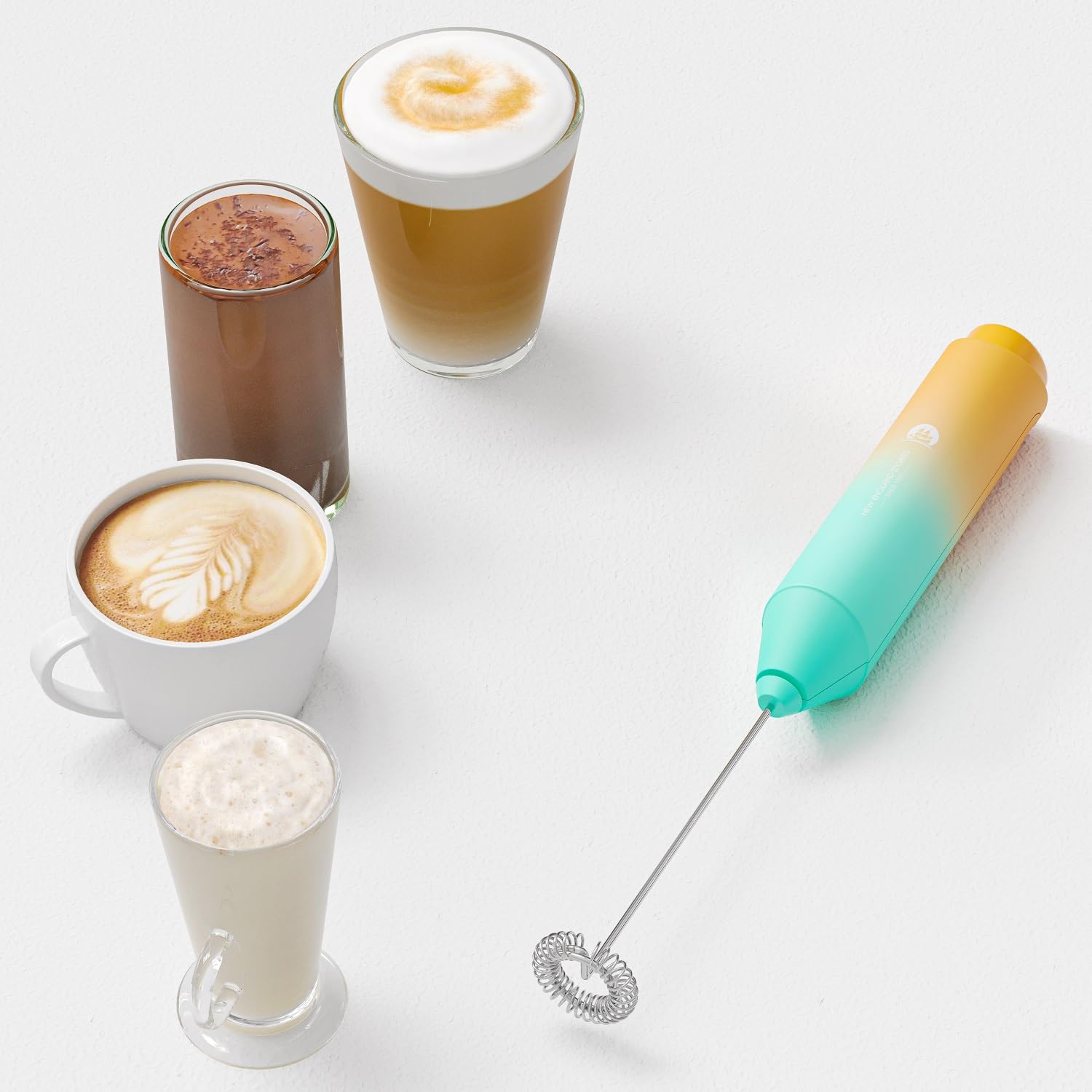 Powerful Milk Frother Handheld Foam Maker, Mini Whisk Drink Mixer for Coffee, Cappuccino, Latte, Matcha, Hot Chocolate, No Stand, Green
