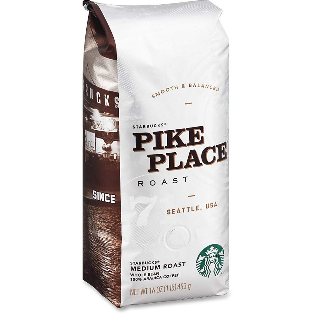 Starbucks Whole Coffee Beans, Medium Roast Hot or Iced Coffee, Pike Place Roast, 28 oz