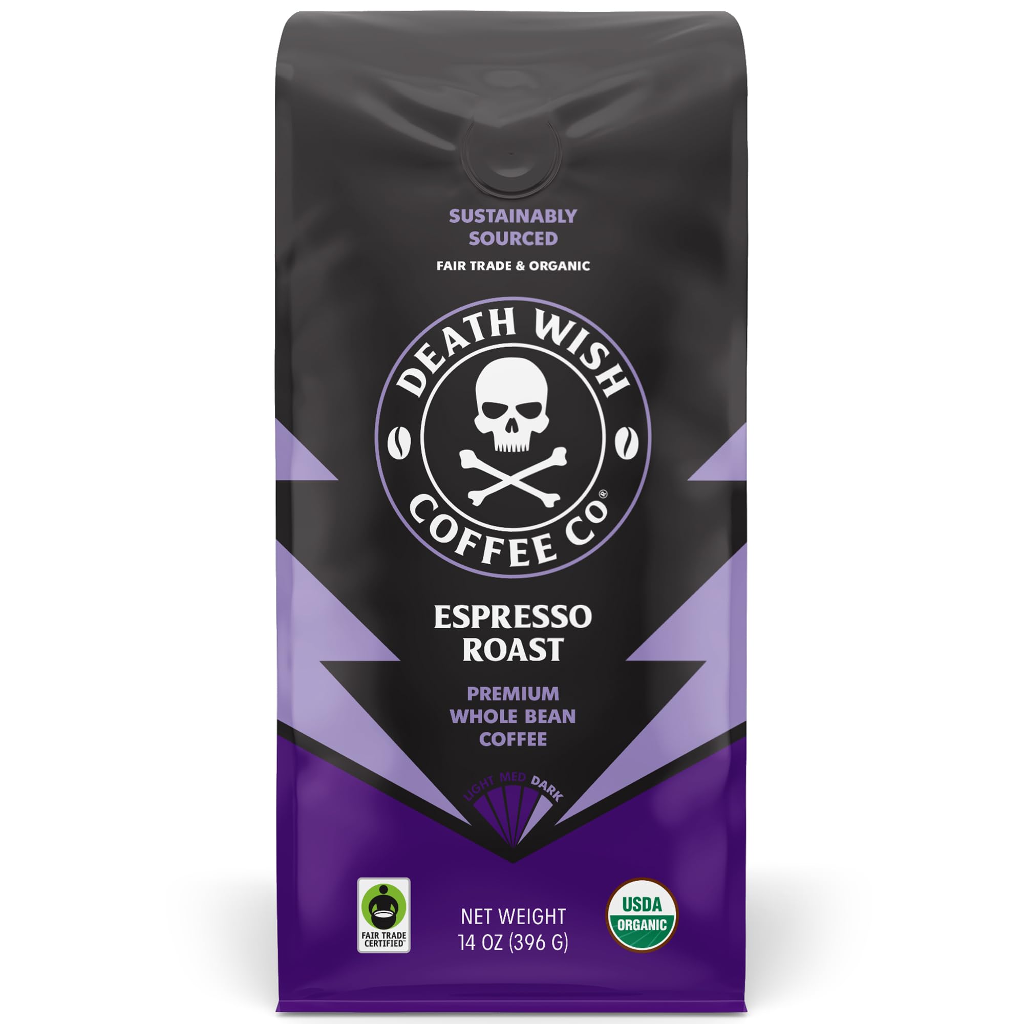 Death Wish Coffee, Valhalla Java Odinforce Blend Whole Bean, USDA Organic and Fair Trade, 12 oz (Pack of 1)