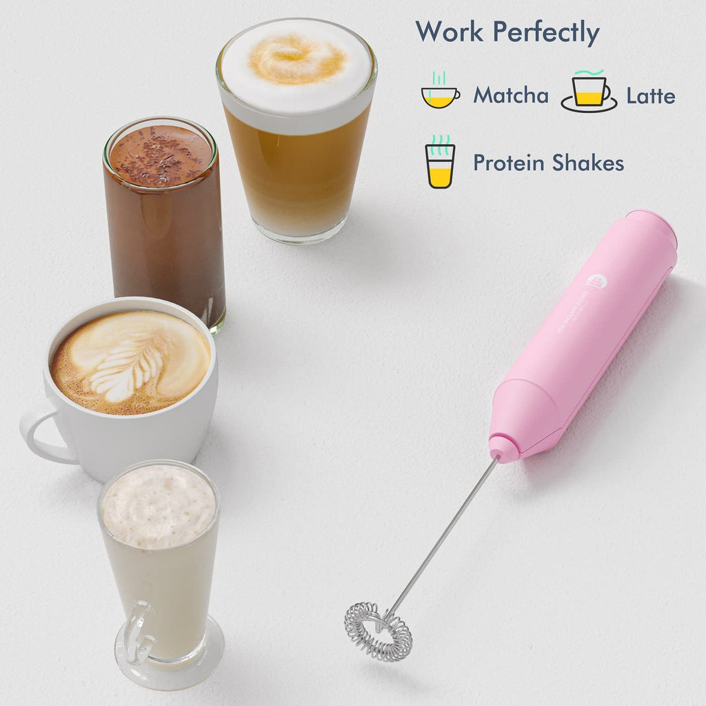 Powerful Milk Frother Handheld Foam Maker, Mini Whisk Drink Mixer for Coffee, Cappuccino, Latte, Matcha, Hot Chocolate, No Stand, Green
