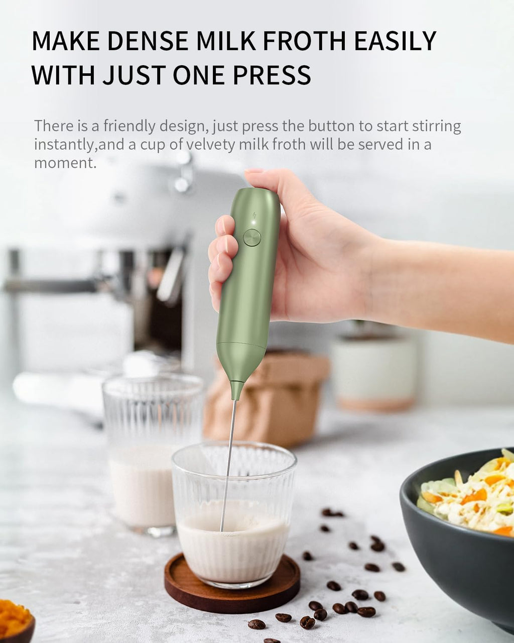 CIRCLE JOY Rechargeable Milk Frother Hanheld, Dual Coil Whisk Head Electric Coffee Frother, Portable Hand Frother Wand Drink Mixer for Matcha Lattes Cappuccino, Kitchen Gifts, Black