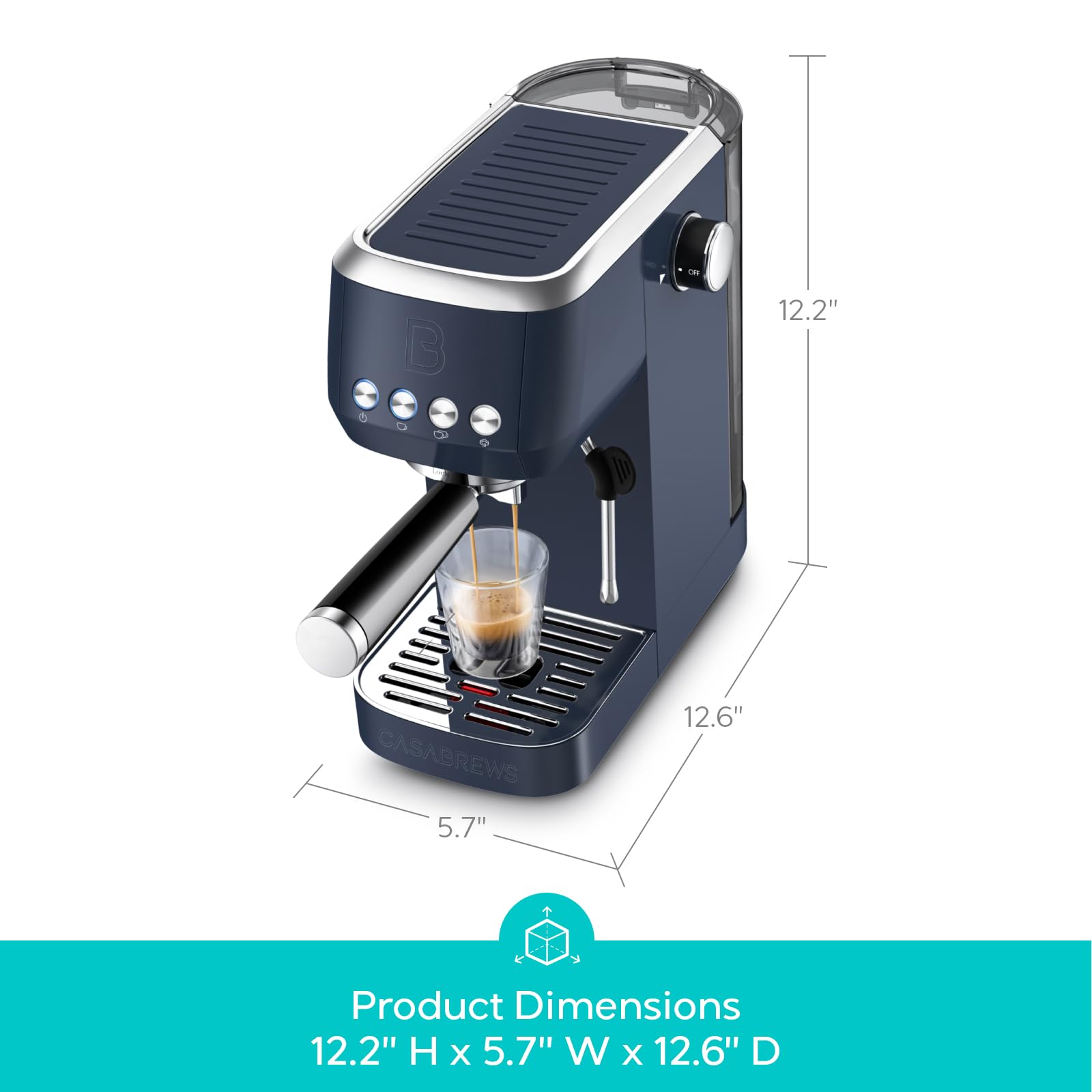 CASABREWS 3700 Essential Espresso Machine 20 Bar, Stainless Steel Cappuccino & Latte Coffee Maker with Steam Frother for Home, 43.9oz Water Tank, Silver