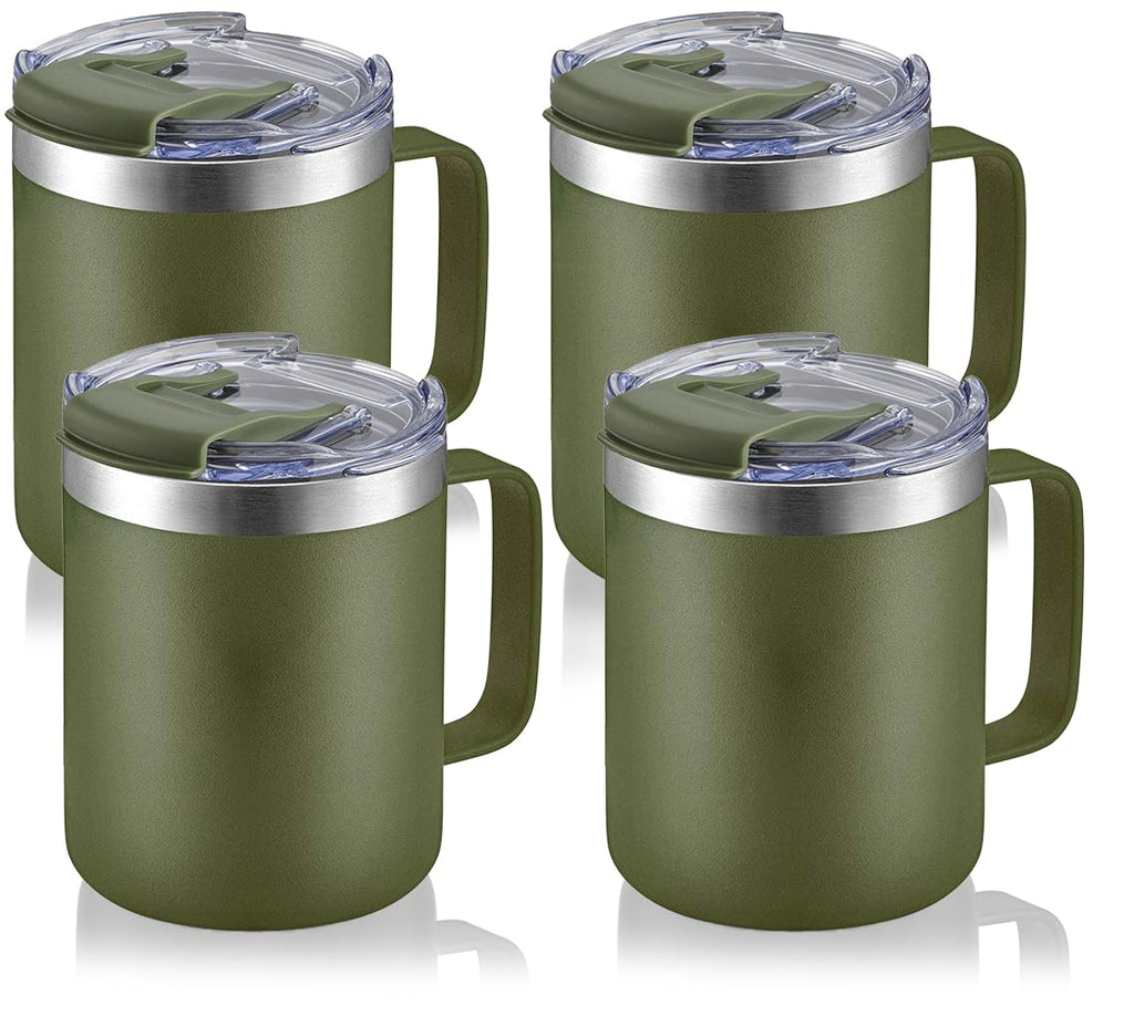 12oz Stainless Steel Insulated Coffee Mug with Handle, Double Wall Vacuum Travel Mug, Tumbler Cup with Sliding Lid, Navy