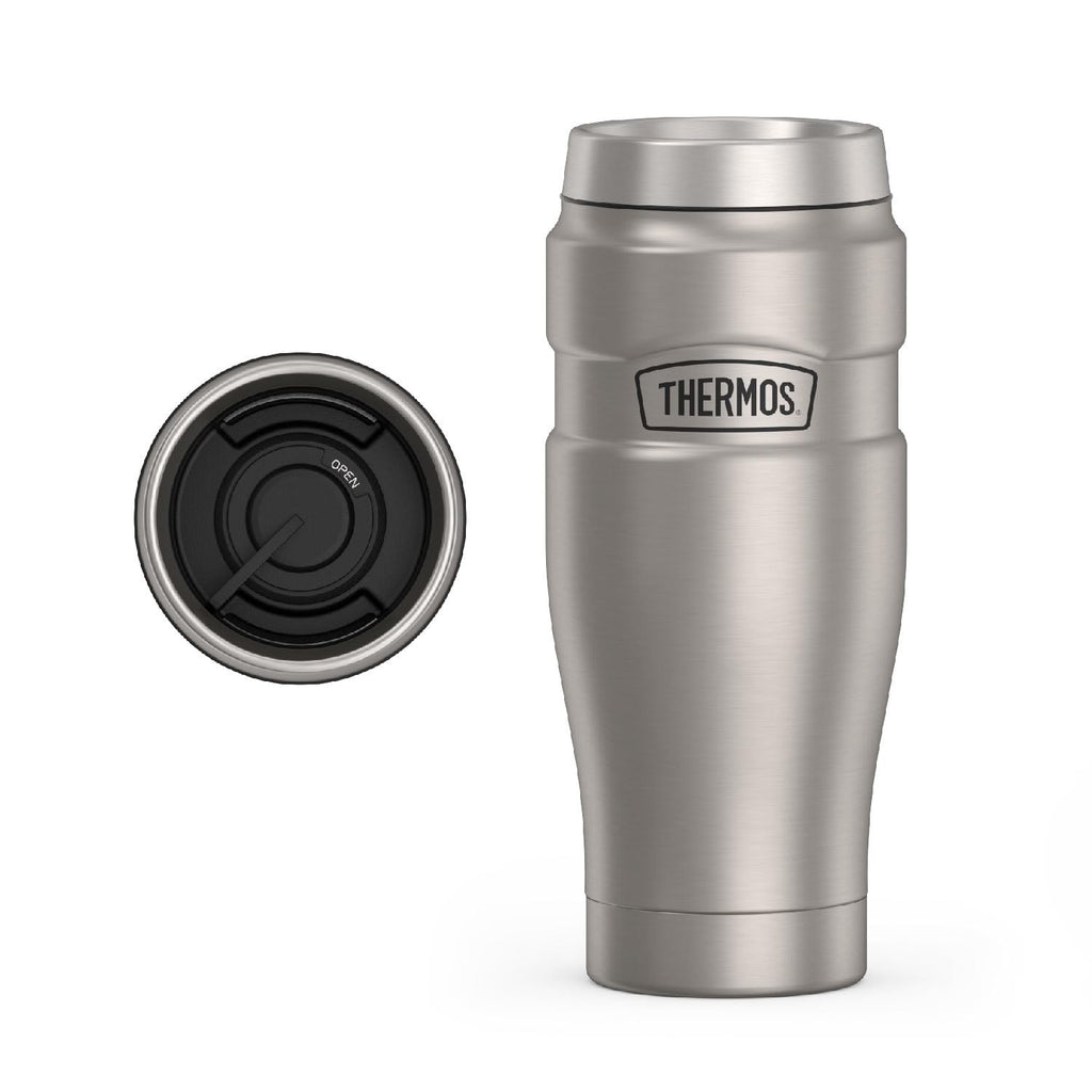 THERMOS Stainless King Vacuum-Insulated Travel Mug with Handle - 16oz, Midnight Blue - Thermos Tumbler for Hot & Cold Drinks - Leak & Sweat-Proof Stainless Steel Coffee Mug with Lid for Commuting