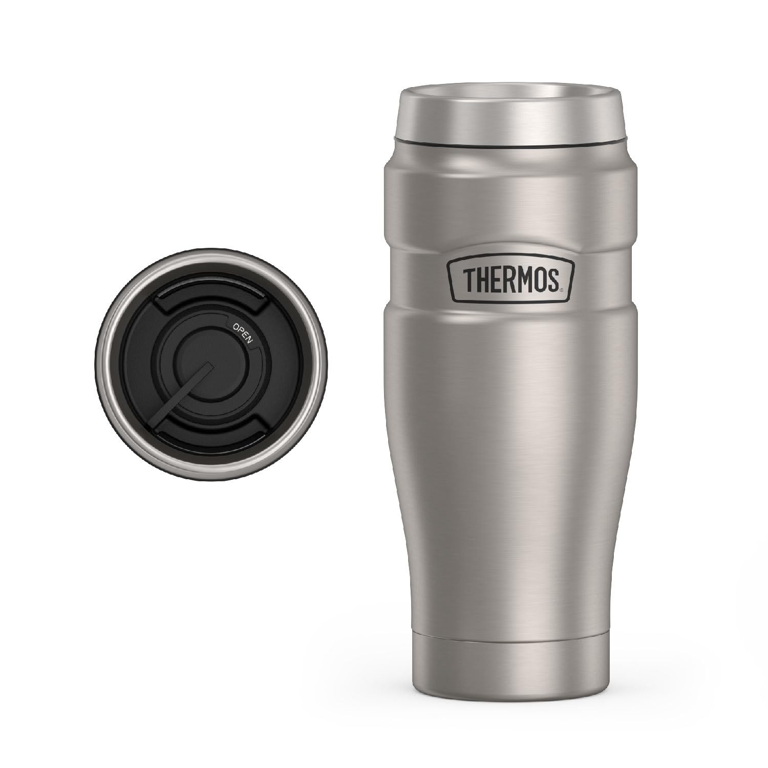 THERMOS Stainless King Vacuum-Insulated Travel Mug with Handle - 16oz, Midnight Blue - Thermos Tumbler for Hot & Cold Drinks - Leak & Sweat-Proof Stainless Steel Coffee Mug with Lid for Commuting