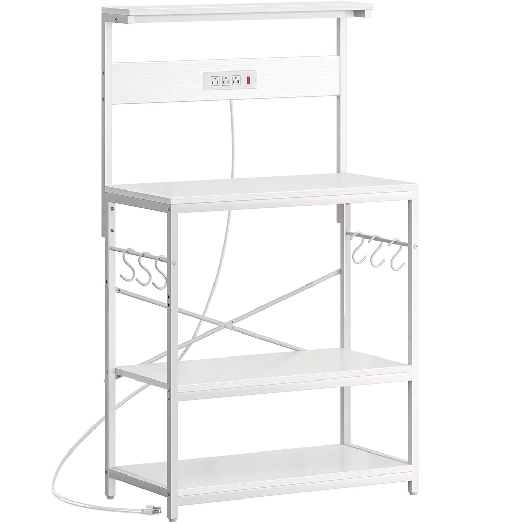 SUPERJARE Kitchen Bakers Rack with Power Outlet, Coffee Bar Table 4 Tiers, Kitchen Microwave Stand with 6 S-shaped Hooks, Storage Shelf Rack for Spices, Pots and Pans - Rustic Brown