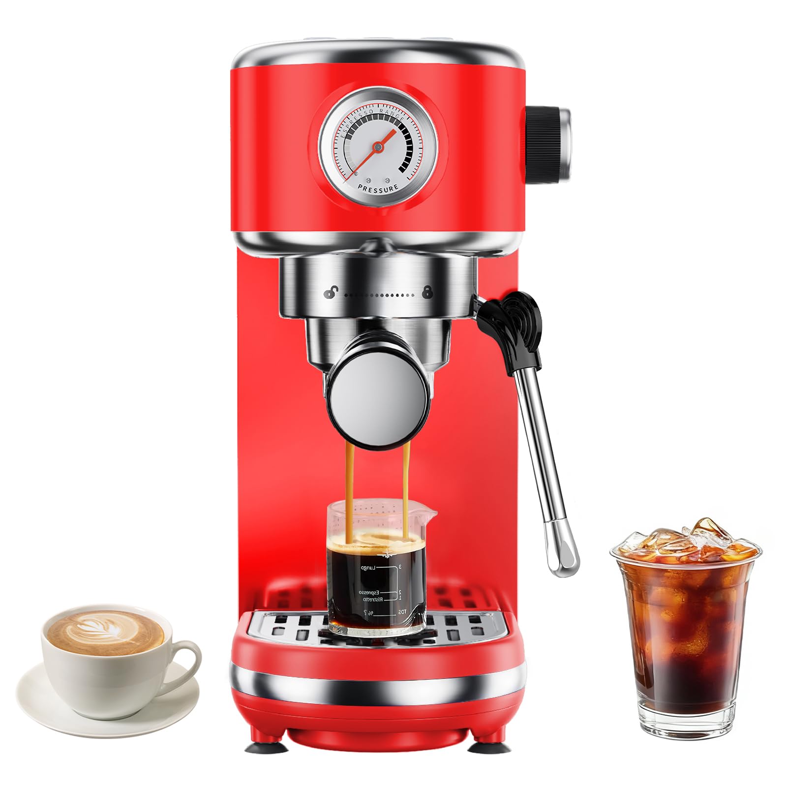 atatix Espresso Machine with Milk Frother, 20 Bar Pressure Espresso Maker, with 44OZ Removable Tank, Compact Stainless Steel Coffee Machine for Home, Office, Latte, Cappuccino, Macchiato, Silver