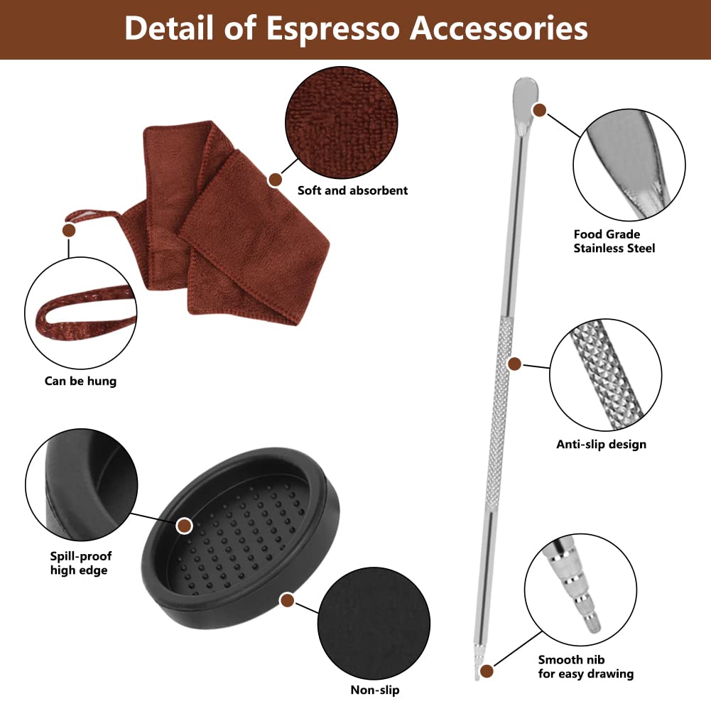 Y-Step 23 PCS Coffee Tamper Set, Espresso Accessories Kit Barista Kit, with Espresso Tamper 51mm, Coffee Stirrer, Frothing Pitcher, Tamper Mat, Latte Art Pen, Sandalwood Tamper for Espresso Machine