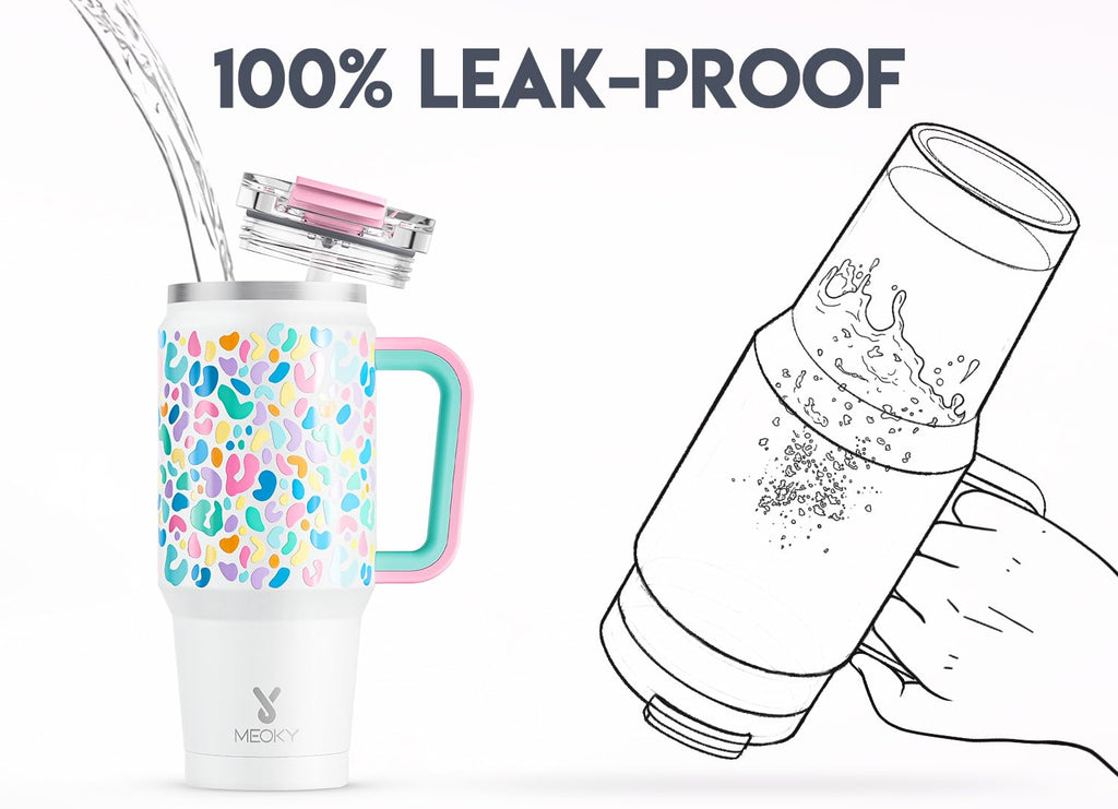 Meoky 32 oz Tumbler with Handle, Insulated Tumbler with Lid and Straw, Stainless Steel Travel Mug, Keeps Cold for 24 Hours, 100% Leak Proof, Fits in Car Cup Holder (Night)