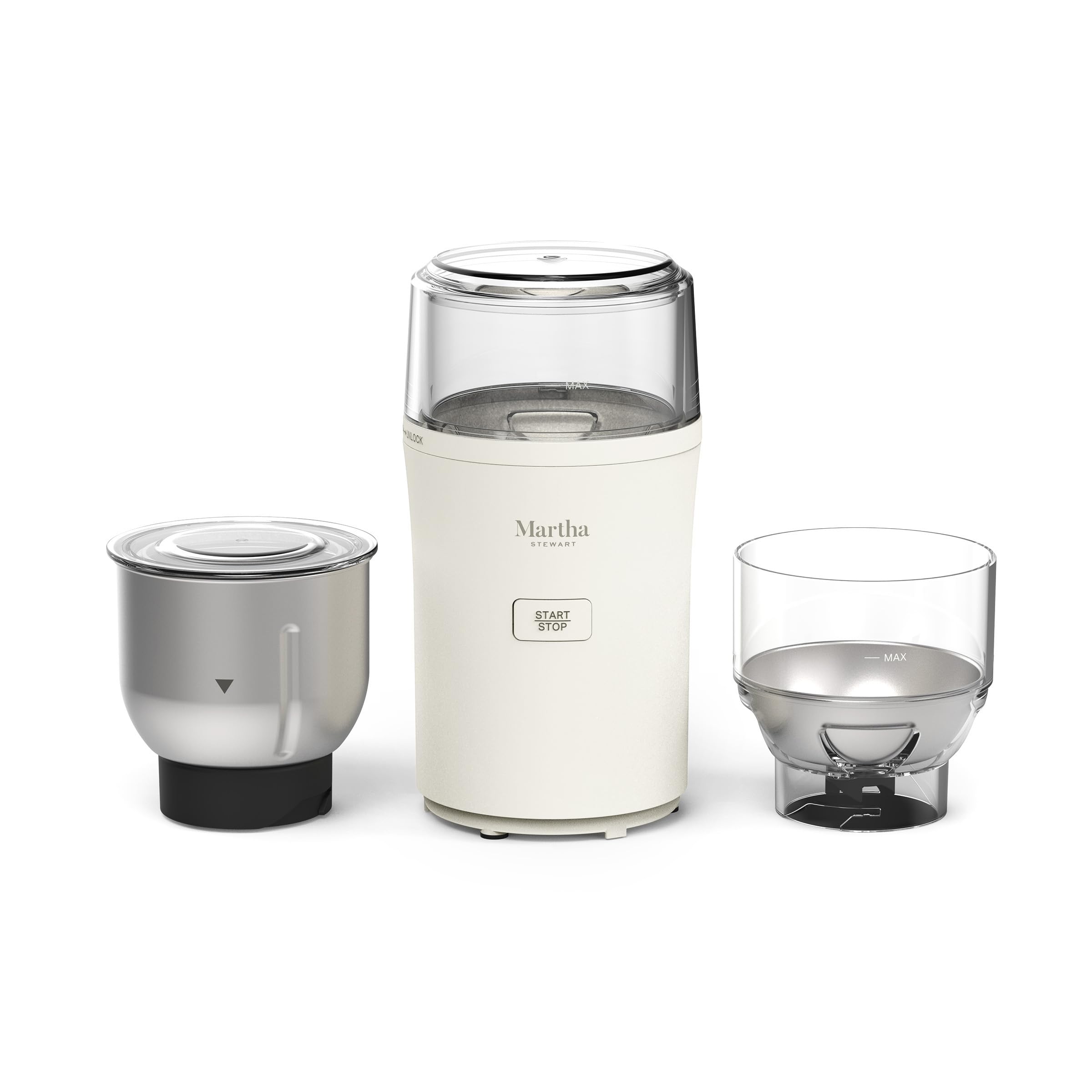 Martha Stewart Electric Coffee & Spice Grinder, Dual 2.5oz Removable Bowls, Storage Lids, Stainless Steel Blades, One Touch Pulse Control, 2-in-1 Compact, Beans & Spices, Herbs & Nuts, Honeydew Green