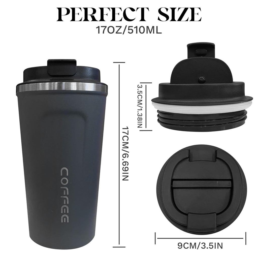 YINBAOGE Insulated Travel Coffee Mug, Spill & Leak Proof, Portable To Go Camping Stainless Steel Coffee Tumbler, Reusable Thermal Coffee Cup with Lid for Hot & Cold Drinks (Black, 12 OZ)