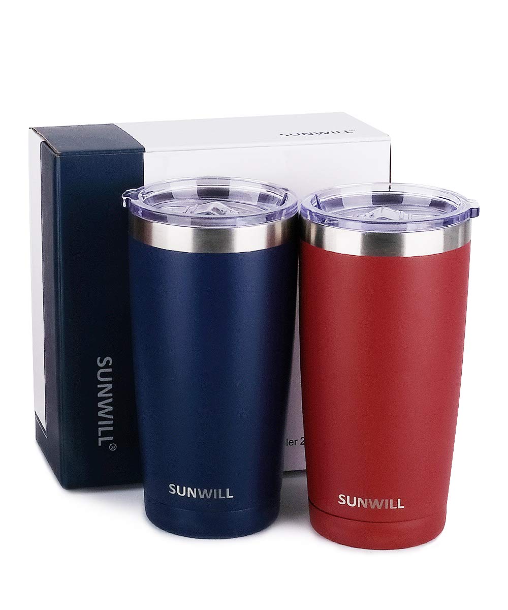 SUNWILL Travel Coffee Tumbler 20 oz, Insulated Mug with Lid, Stainless Steel Cup for Outdoor, Powder Coated Navy