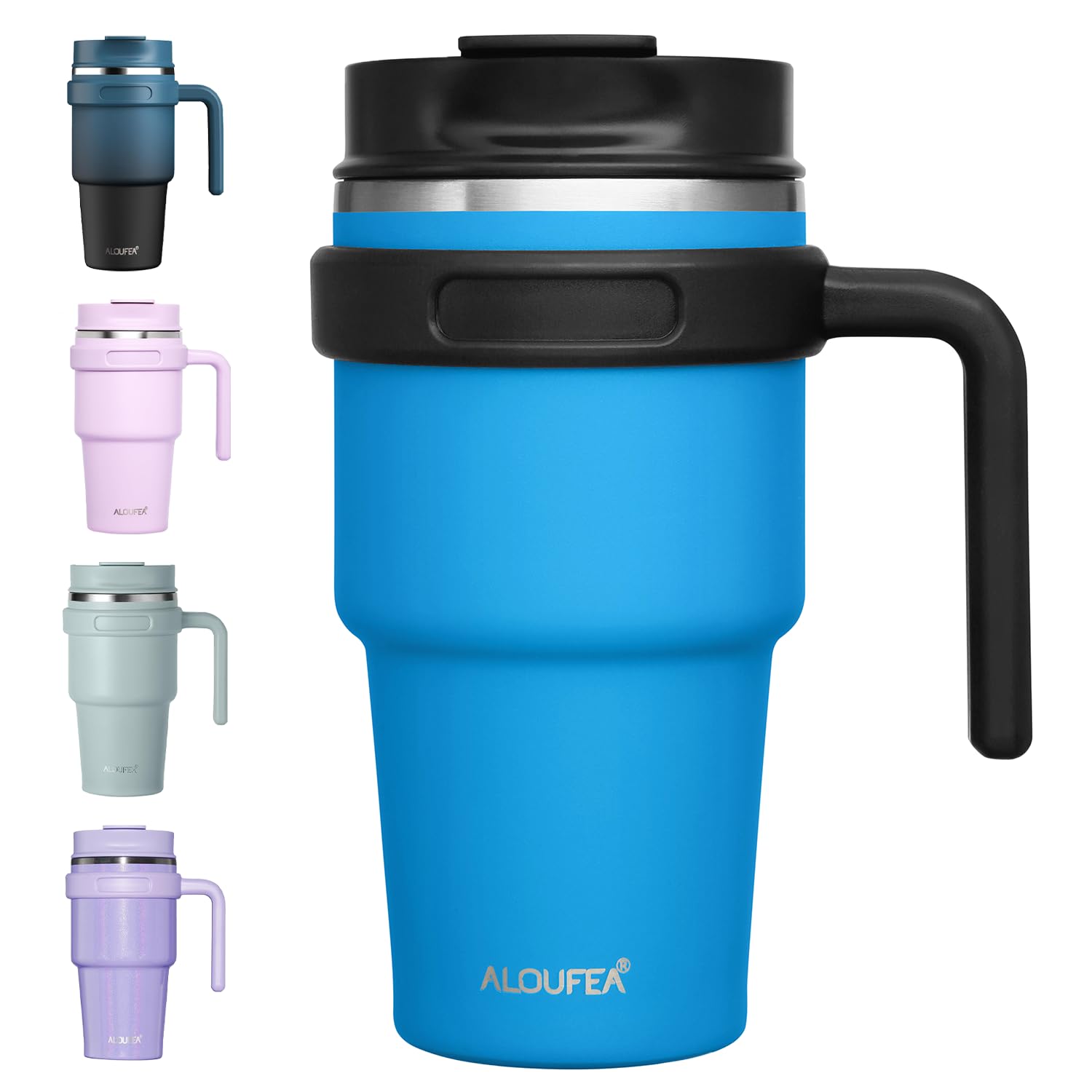 20 oz Insulated Coffee Mug Tumbler with Handle, Stainless Steel Travel Mug Tumbler with Lid and Straw,Double Wall Vacuum Leak Proof Ice Coffee Thermal Cup, Black