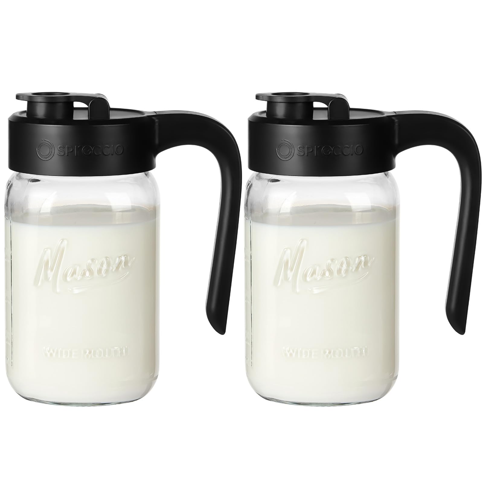 Mason Jar Pitcher - Airtight & Leakproof Glass Pitcher with Lid, Perfect for Breastmilk, Cold Brew, and Sun Tea, 2 Quart (64 oz) Mason Jar with Pour Spout Lid