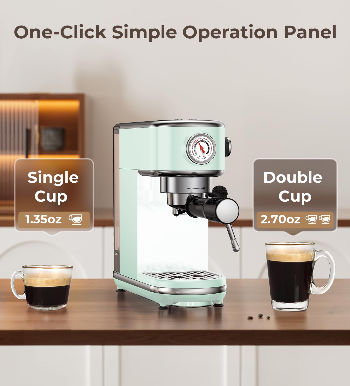 atatix Espresso Machine with Milk Frother, 20 Bar Pressure Espresso Maker, with 44OZ Removable Tank, Compact Stainless Steel Coffee Machine for Home, Office, Latte, Cappuccino, Macchiato, Silver