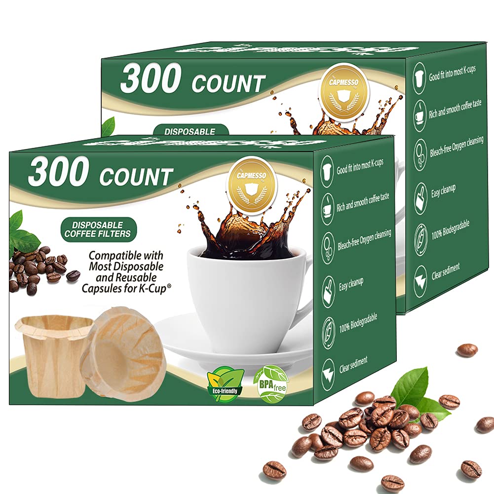 CAPMESSO Disposable Coffee Paper Filters Replacement Keurg Filter Compatible with Reusable Single Serve Pods Keurg Coffee Maker-300 Count (Natural)