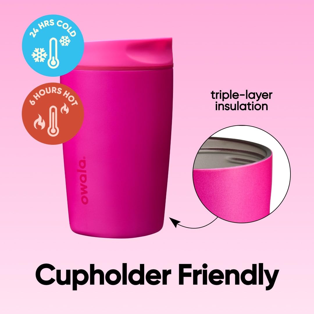Owala SmoothSip Slider Insulated Stainless Steel Coffee Tumbler, Reusable Iced Coffee Cup, Hot Coffee Travel Mug, BPA Free 12 oz, Vanilla Bean