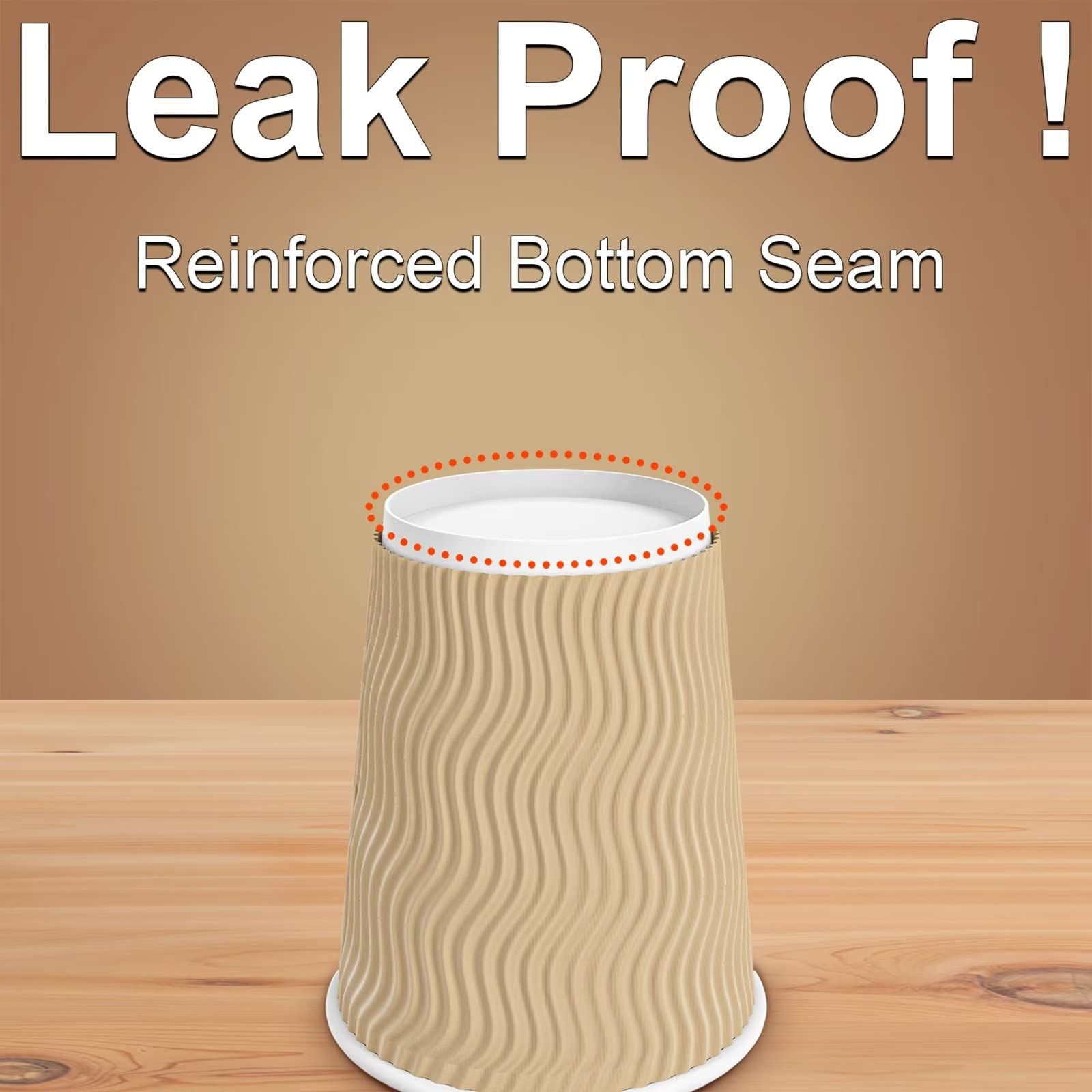 Hot Paper Cups_12 oz Disposable Insulated Corrugated Sleeve Ripple Wall Paper Cup 100 pcs,12oz Cups for Drink，Hot Coffee Cups (Brown)