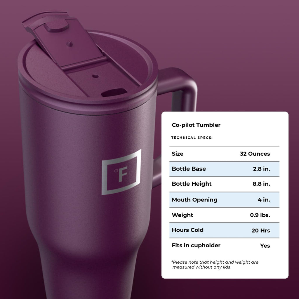 IRON °FLASK Co-Pilot Insulated Mug w/Straw & Flip Cap Lids - Cup Holder Bottle for Hot, Cold Drink - Leak-Proof - Water, Coffee Portable Travel Mug - Aurora, 40 Oz