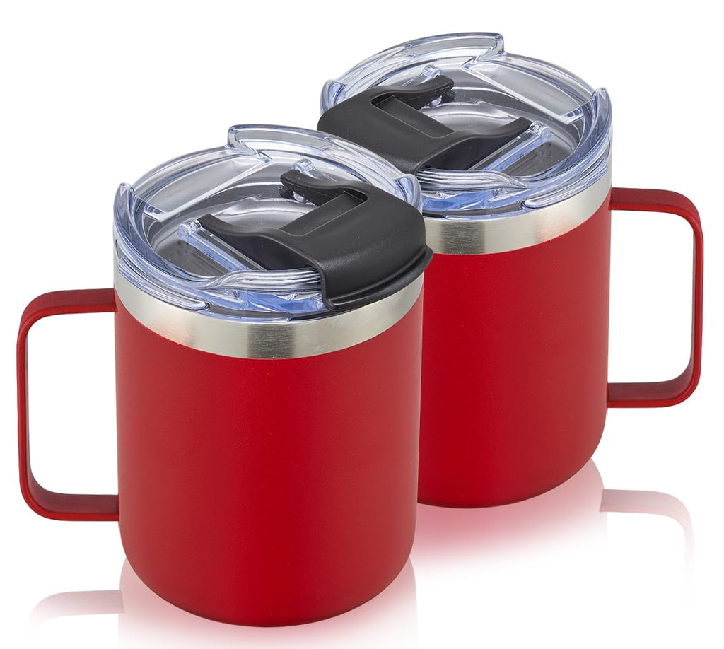 12oz Stainless Steel Insulated Coffee Mug with Handle, Double Wall Vacuum Travel Mug, Tumbler Cup with Sliding Lid, Navy