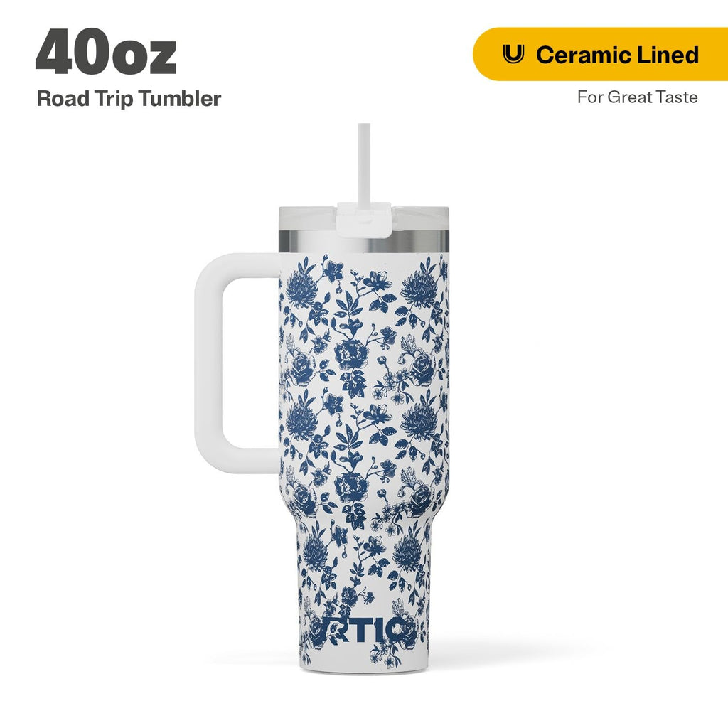 RTIC 40 oz Road Trip Tumbler Double-Walled Cermaic Lined Insulated Stainless Steel Portable Travel Coffee Mug Cup with Lid, Handle and Straw, Trailblazer