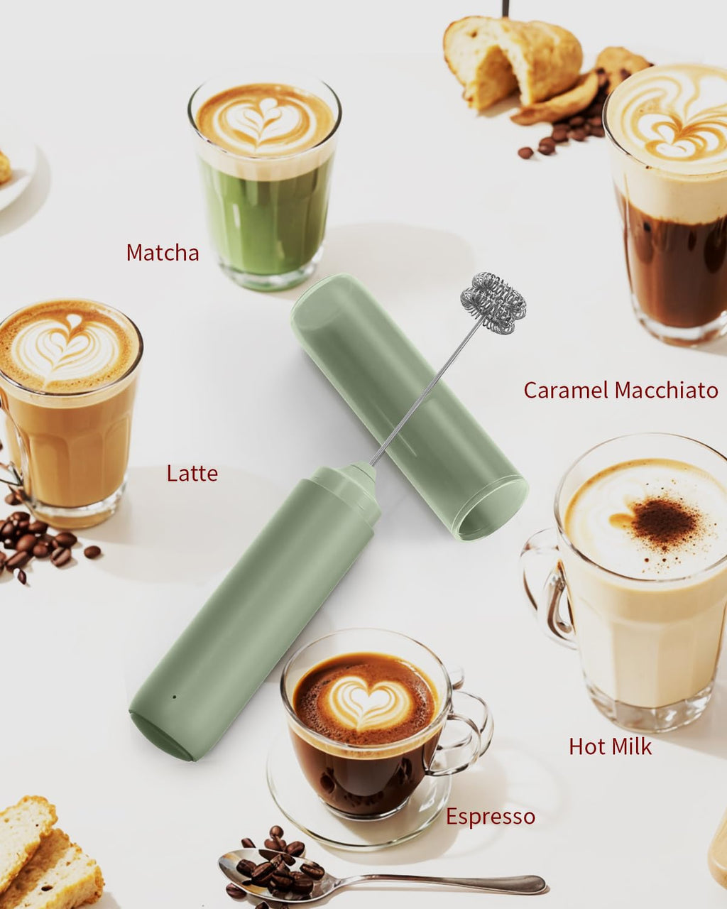 CIRCLE JOY Rechargeable Milk Frother Hanheld, Dual Coil Whisk Head Electric Coffee Frother, Portable Hand Frother Wand Drink Mixer for Matcha Lattes Cappuccino, Kitchen Gifts, Black