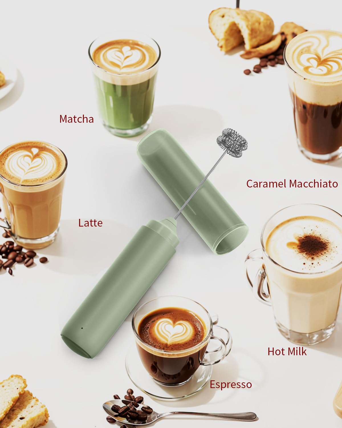 CIRCLE JOY Rechargeable Milk Frother Hanheld, Dual Coil Whisk Head Electric Coffee Frother, Portable Hand Frother Wand Drink Mixer for Matcha Lattes Cappuccino, Kitchen Gifts, Black