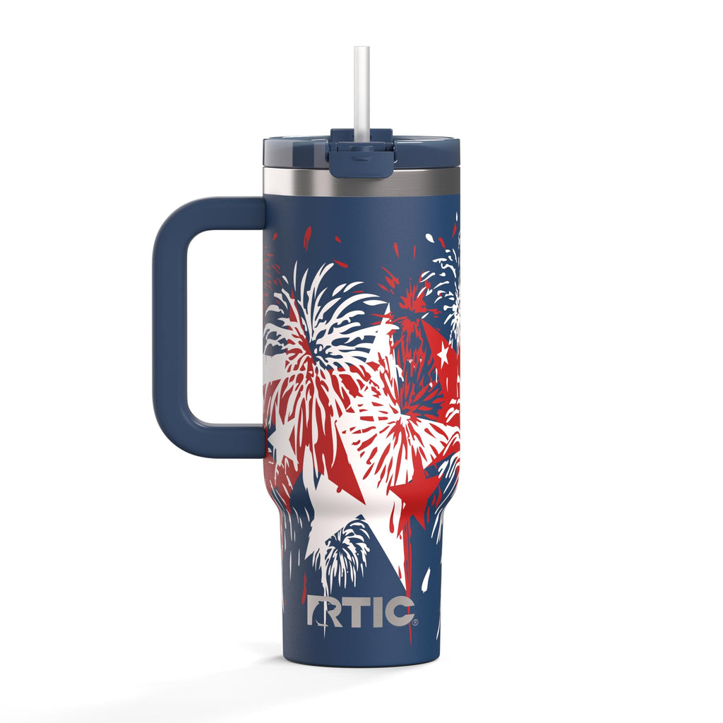 RTIC 40 oz Road Trip Tumbler Double-Walled Cermaic Lined Insulated Stainless Steel Portable Travel Coffee Mug Cup with Lid, Handle and Straw, Trailblazer