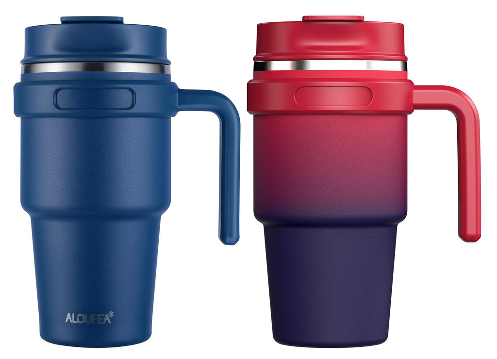 20 oz Insulated Coffee Mug Tumbler with Handle, Stainless Steel Travel Mug Tumbler with Lid and Straw,Double Wall Vacuum Leak Proof Ice Coffee Thermal Cup, Black