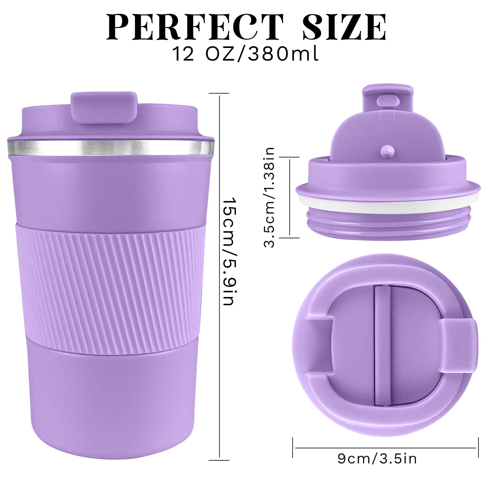 YINBAOGE Insulated Travel Coffee Mug, Spill & Leak Proof, Portable To Go Camping Stainless Steel Coffee Tumbler, Reusable Thermal Coffee Cup with Lid for Hot & Cold Drinks (Black, 12 OZ)