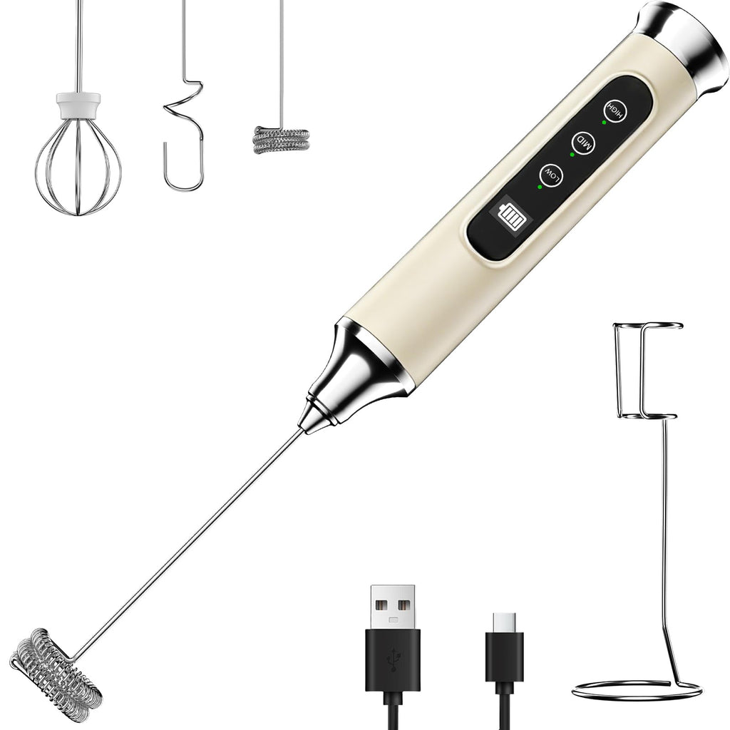 YUSWKO Milk Frother Wand for Coffee, Handheld Coffee Frother, Rechargeable Drink Mixer, Waterproof Electric Whisk, Black