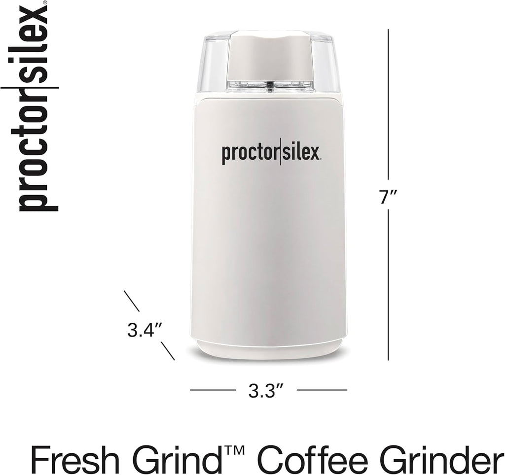 Proctor Silex Electric Coffee Grinder for Beans, Spices and More, Stainless Steel Blades, 12 Cups, White