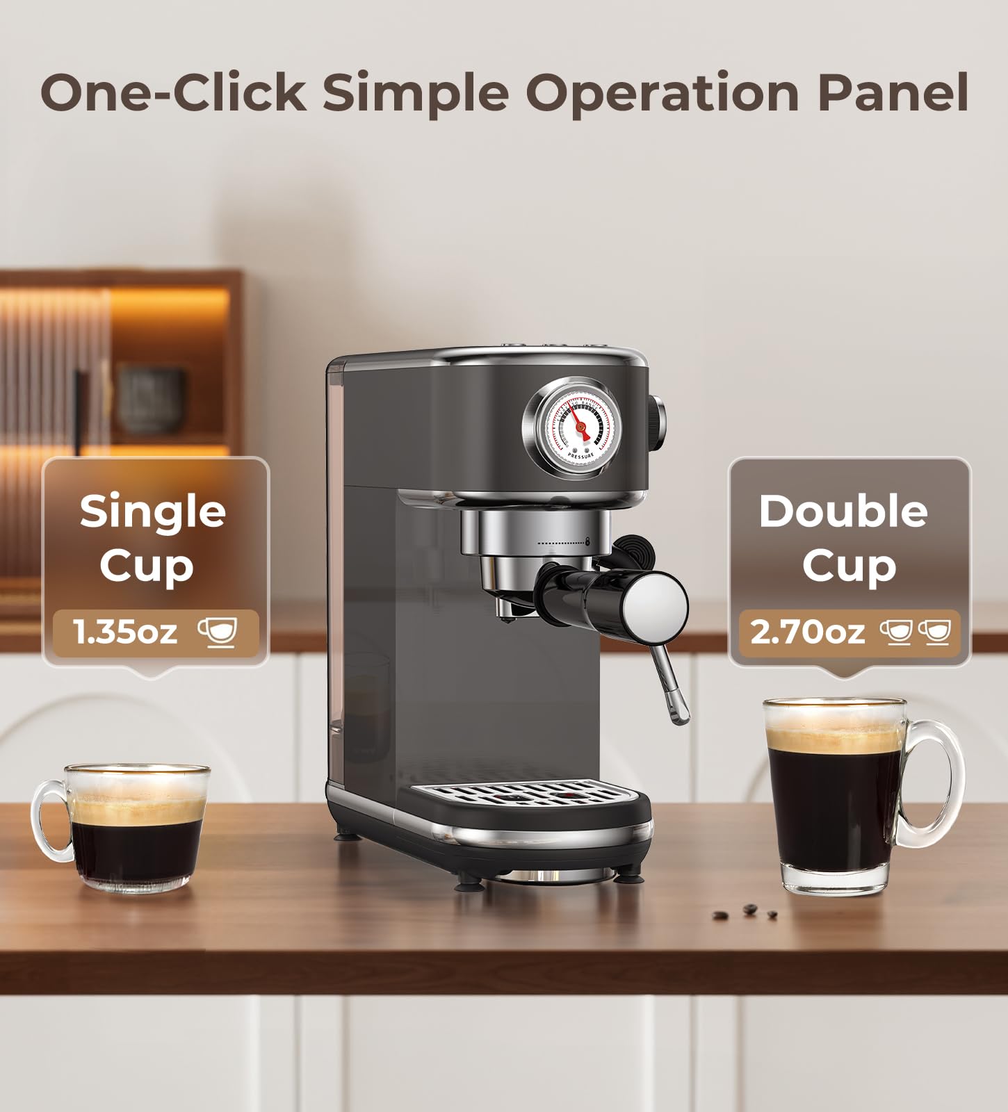 atatix Espresso Machine with Milk Frother, 20 Bar Pressure Espresso Maker, with 44OZ Removable Tank, Compact Stainless Steel Coffee Machine for Home, Office, Latte, Cappuccino, Macchiato, Silver