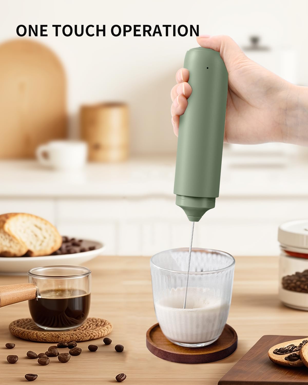 CIRCLE JOY Rechargeable Milk Frother Hanheld, Dual Coil Whisk Head Electric Coffee Frother, Portable Hand Frother Wand Drink Mixer for Matcha Lattes Cappuccino, Kitchen Gifts, Black